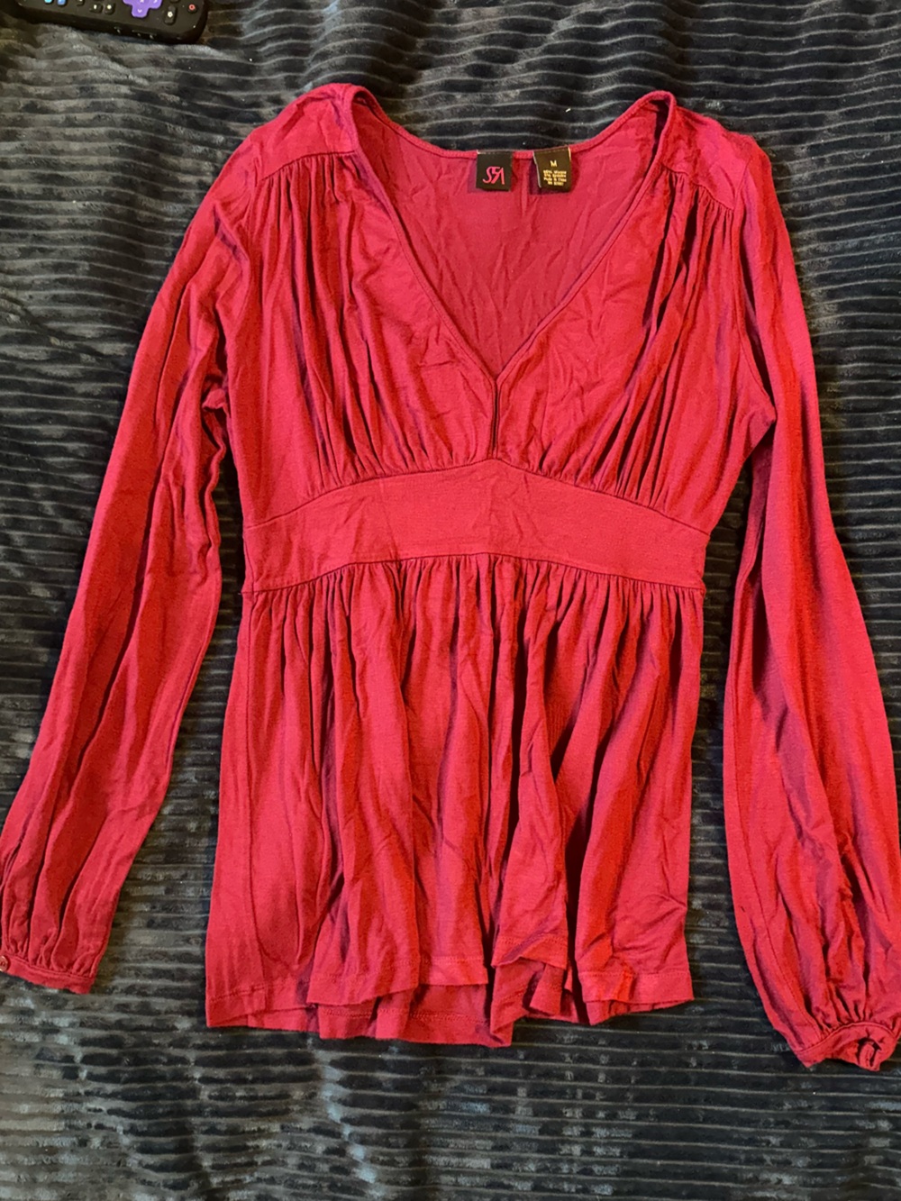 Cranberry V-Neck Long Sleeve Tunic